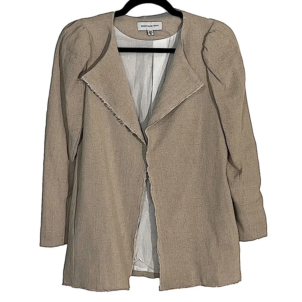 Something Navy Tan Linen Blend Lined Blazer Jacket Size XXS - Picture 2 of 14